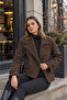 Women's Bitter Brown Cashmere Coat Lined Double-Breasted Short Jacket Coat - 2