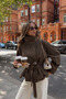 Imported Soft Textured Model Suede Jacket with Standing Collar and Belt Detail