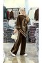 Women's Hijab Horse Patterned Top and Bottom Knitwear Set, Asymmetrical Poncho Cut Wide Leg Combination - 4