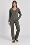 Comfortable Flexible V-Neck Modal Suit Lrn0076 Khaki - 3