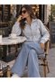 Women's Silver Button Detailed Notched Collar Loose Fit Long Sleeve Zippered Autumn Winter Jacket
