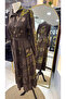 Patterned Cupra Silk Dress 40823 Coffee - 8
