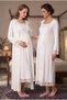 Women's Ecru Lace Maternity Nightgown Set with Nursing Features and Robe - 5