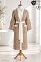 1 Piece Kimono Striped Bathrobe 100% Cotton Certified Contrast Unisex Striped Kimono Bathrobe - Beige