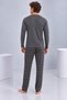 Men's Anthracite Gray Plaid Pants and Pocketed Long Sleeve Pajama Set - 3