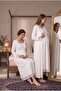 Women's Ecru Lace Maternity Nightgown Set with Nursing Features and Robe - 4