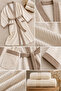 3 Piece Kimono Bathrobe Set 100% Cotton Certified Contrast Striped Unisex Bathrobe Set - Cream - 6
