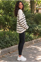White Oversize Wide Fit Crew Neck Navy Blue Striped Knit Sweater - 2