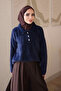 Navy Blue Shirt Collar Angora Soft Knit Sweater