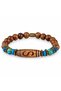 Wooden Look Beaded Curved Ethnic Motif Bracelet – Turquoise Detailed Accessory - 2