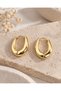 Gold Oval Drop Shape Hoop Earrings Shiny Gold Color Modern Curved Design Women's Earrings - 8