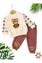 Teddy Bear Appliqué Plaid Sleeved Sweatshirt and Sweatpants 2-Piece Baby Boy Set - 2