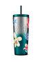 Stainless Steel Cold Drink Cup with Straw Blue Silver Gradient 591ml