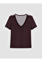 Ozmarka New Season Brown V-Neck Patterned Women's Pajama Set - 6