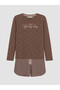 Ozmarka New Season Brown Patterned Women's Shorts Pajama Set - 3