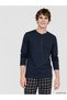 Ozmarka New Season Navy Blue Henley Collar Long Sleeve Men's Pajama Top - 2