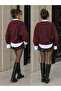 Burgundy Crew Neck Teddy Printed Oversize Sweatshirt - 2