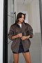 Brown Bomber Jacket with Elastic Sleeves - 3