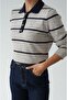 Beige Striped Sweater with Heart Buttons on the Collar - 3