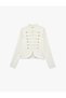 Mandarin Collar Decorated Buttoned Napoleon Closure Military Cardigan