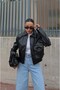 Black Solares Padded Leather Jacket - 2