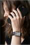Silver Rectangular Case Women's Wristwatch |   24mm Stainless Steel Case, Black Leather Band - 2