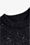 Black Crew Neck Sequin Sweater - 7