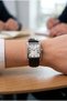 Silver Rectangular Case Women's Wristwatch |   24mm Stainless Steel Case, Black Leather Band - 6