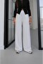 Ecru Elastic Waist Pleated Modal Trousers - 2