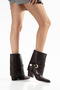 Women's Cowboy Boots with Belt Buckle, Pointed Toe, Thick Heel, Western Boots - 6