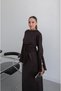Bitter Brown Sleeveless Slit Boat Neck Satin Dress - 3