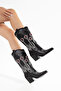 Women's Cowboy Boots Embroidered Pointed Toe Thick Heel Western Boots - 6