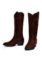 Women's Brown Short Thick Heeled Suede Leather Cowboy Boots Af190037Ds - 5