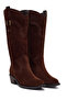 Women's Brown Short Thick Heeled Suede Leather Cowboy Boots Af190037Ds - 2
