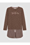 Vizyon New Season Brown Patterned Women's Shorts Pajama Set - 3