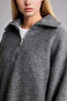 Oversize Polo Collar Zippered Wool Blend Basic Sweater H2635Ax26Wn - 4