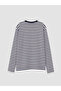 Two Mt Shop Quality Lcw Vision Navy Blue Combed Cotton Striped Oversize Long Sleeve Women's T-Shirt - 6