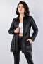 Long Belted Black Women's Leather Jacket - 4