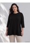 Two Mt Shop Quality Lcw Curve Black Plain Oval Collar Three Quarter Sleeve Women's Blouse