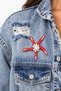 Women's Designer Denim Jacket with Starfish Theme, Mussels, Stones, Pearls, and Beadwork Detail, Blue Oversize Bomber Coat, Limited Edition - 5