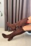 Women's Paris Toaka Detailed Brown Suede Side Zipper Below the Knee Boots 410 - 4