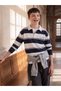 Navy Blue Polo Collar Striped Boys' T-Shirt