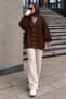 V-Neck Hair Braid Detailed Knitwear Cardigan Tsd260296 Brown - 5
