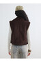 Özmarka New Season Brown Fur Collar Suede Look Women's Vest - 6