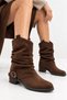Cate Women's Brown Suede Bellows Buckle Short Heeled Ankle Length Slouchy Boots 5 cm Heel - 7