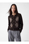 Özmarka New Season Brown Diamond Patterned Women's Knitwear Cardigan