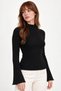 Black Lettuce Collar and Spanish Sleeve Ribbed Knit Sweater - 2