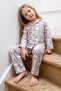 Rabbit Patterned Buttoned Sleeping Band Girls' 3-Piece Pajama Set