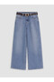 Vizyon New Season Blue Belted Wideleg Women's Jean Trousers - 5