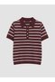 Seray New Season Burgundy Polo Collar Striped Women's Knitwear Sweater - 5